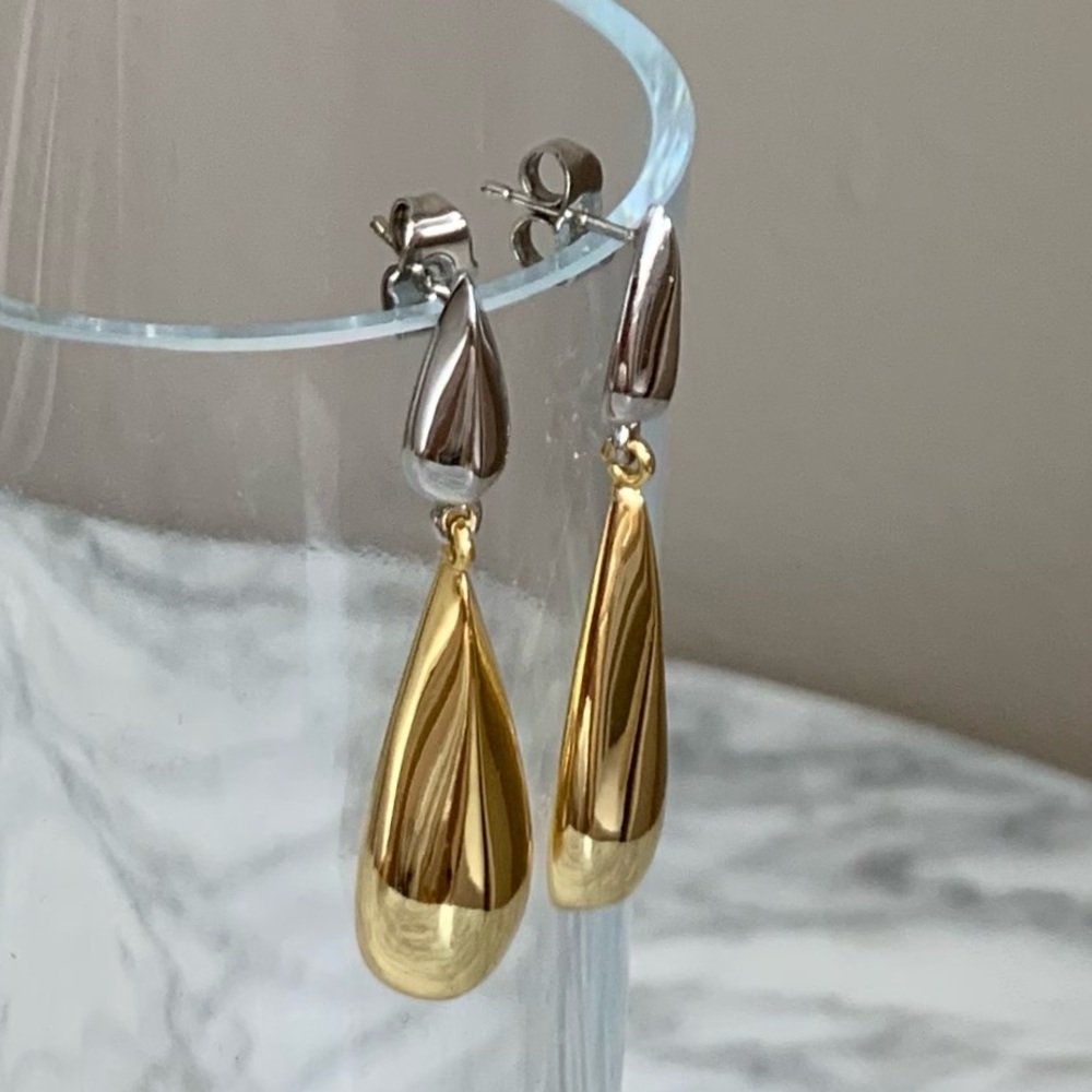 Savvy Cie Gold and Silver Teardrop Earrings
